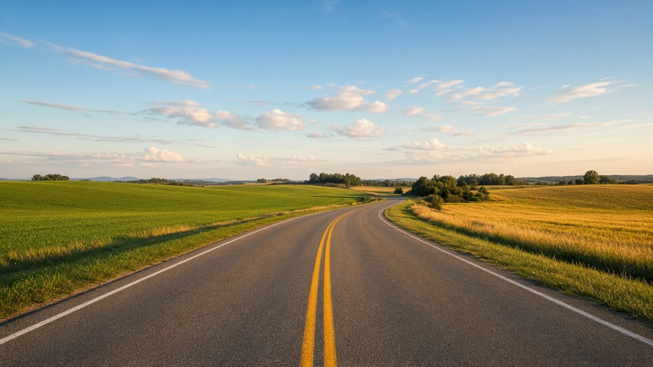 Empty open highway stretching toward a warm horizon.